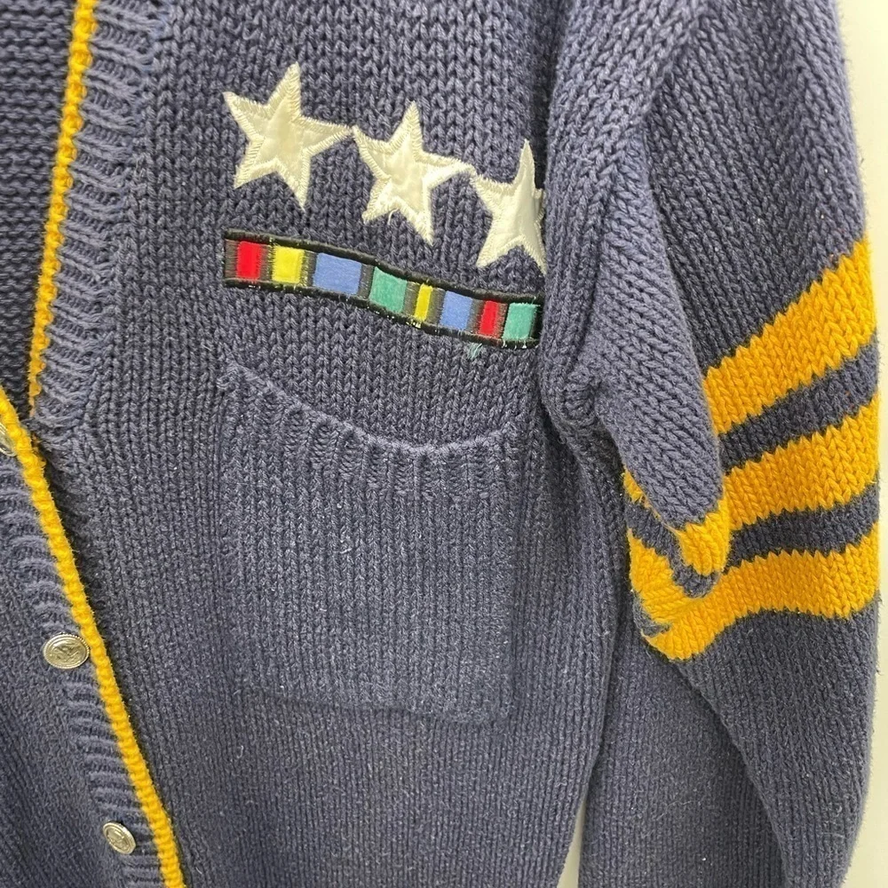 Y2K VINTAGE LINDSEY BLAKE M Military naval nautical yellow woman cardigan - Picture 4 of 7